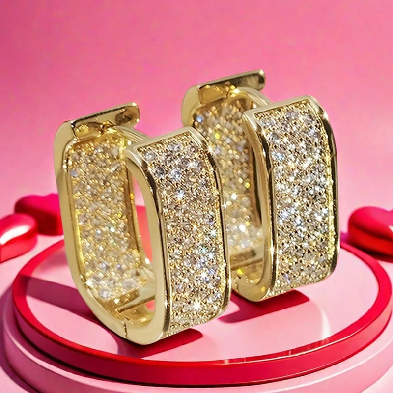 Huitan Sparkling Hoop Earrings for Women Luxury Gold Color/Silver Color Statement Earrings