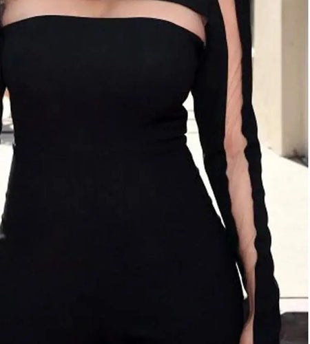 Female Fashion Sexy Mesh Split-Joint High Neck T-Shirts 2025 New Spring Long Sleeves Solid Color Skinny Tops For Women