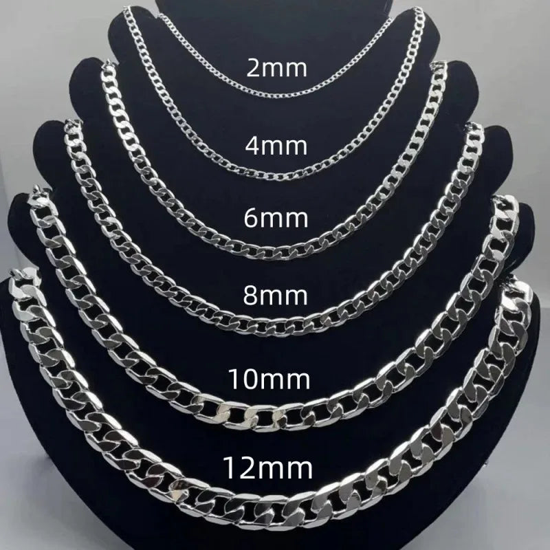 Wholesale 925 Sterling Silver Necklace 2-12mm Width 40-75cm Long Chain Lobster Clasp Men and Women E