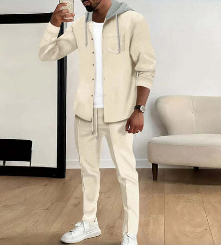 new Waffle men's casual slim-fit hooded long-sleeved cardigan matching color fashion high quality tracksuit pa