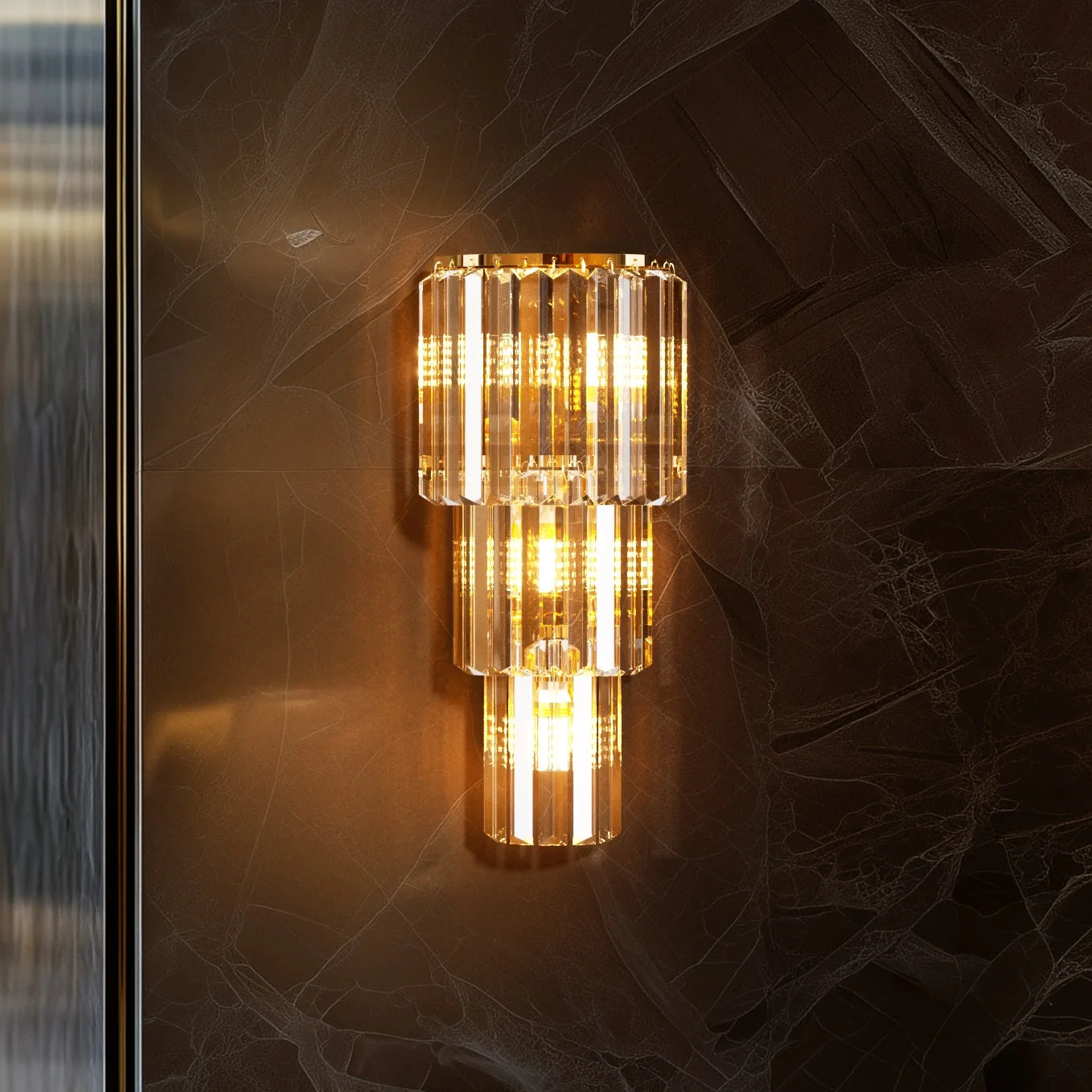 LUVODI Luxury Crystal Wall Lamp 3-Layer Wall Crystal Sconce Light E14 Led Corn Lights