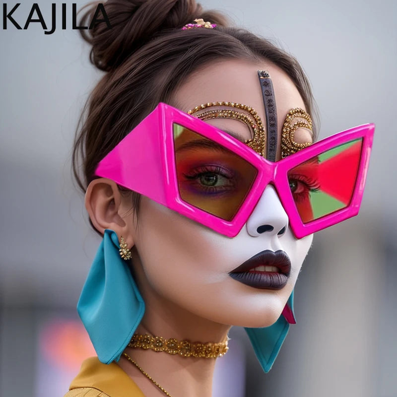 Oversized Cat Eye Sunglasses Women Big Frame  Luxury Brand Shield Punk Sun Glasses For Ladies Windproof Eyewear Shades UV400