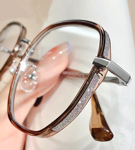 Oversized Anti Blue Light Glasses  Diamond Studded Oversized Square Eyeglasses With Glitter Frames