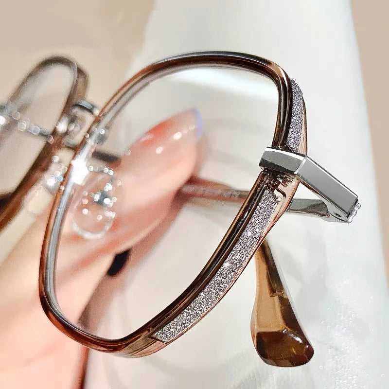 Oversized Anti Blue Light Glasses  Diamond Studded Oversized Square Eyeglasses With Glitter Frames