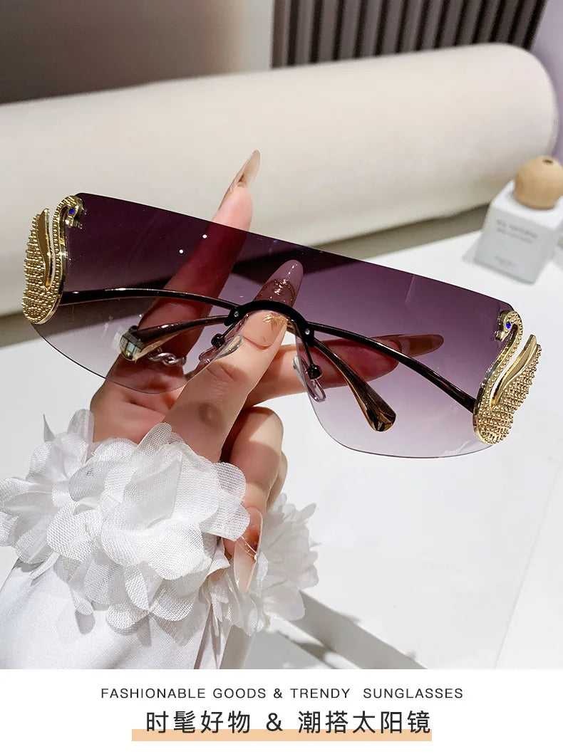 New Fashion Women Oversized Rimless Sunglasses Luxury Brand Swan Shaped Sun Glasses Trendy Large Frame Sun Glasses UV400