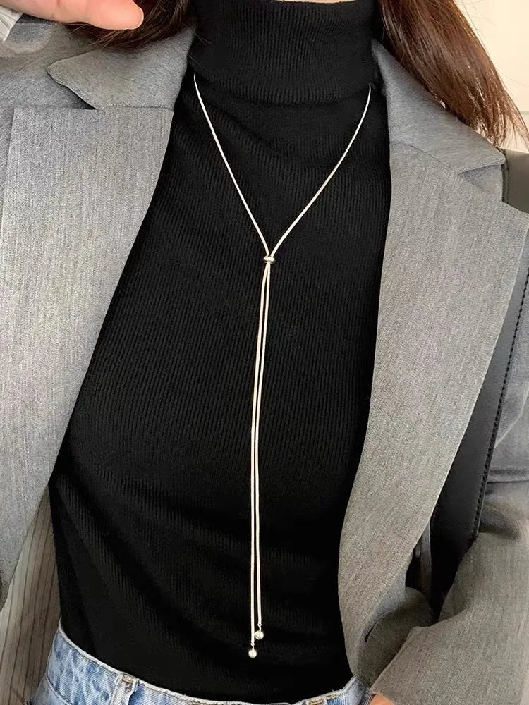 Simple Long Tassel Titanium Steel Chain Design Necklace