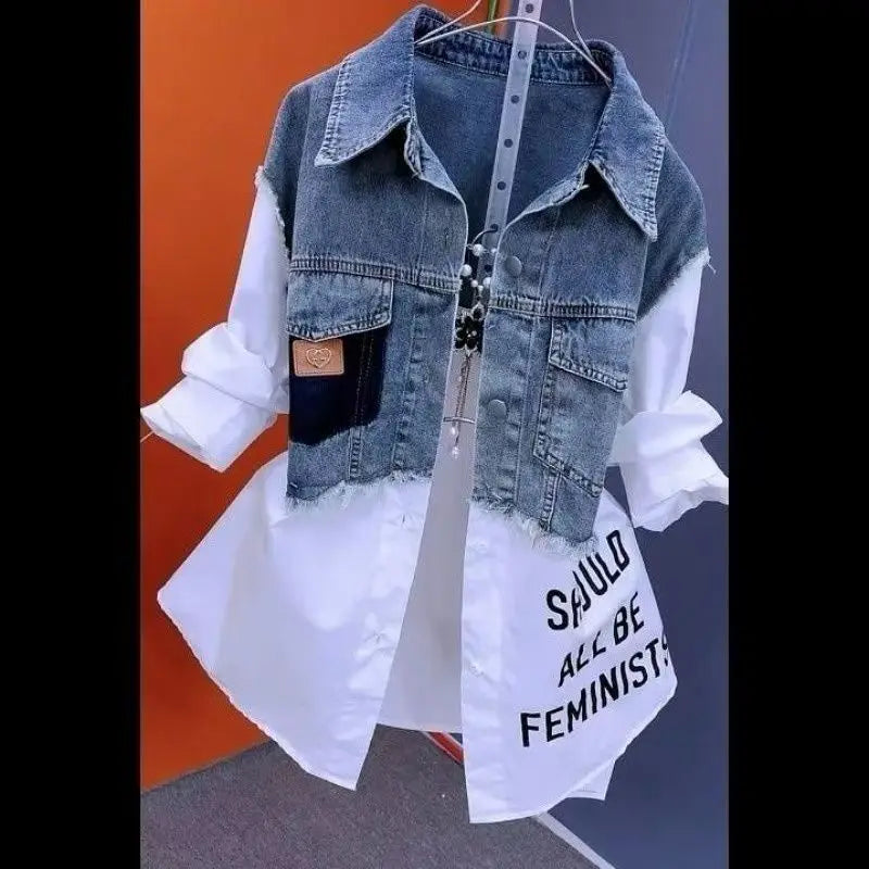 Fashion Striped Denim Jacket Women's New Design Sense Stitching Women