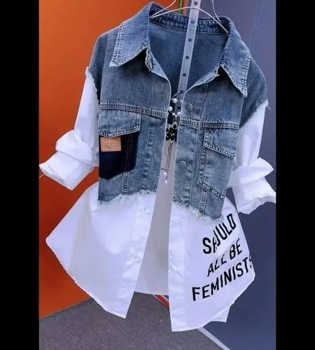 Fashion Striped Denim Jacket Women's New Design Sense Stitching Women