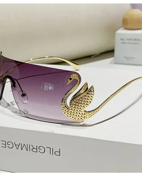Load image into Gallery viewer, New Fashion Women Oversized Rimless Sunglasses Luxury Brand Swan Shaped Sun Glasses Trendy Large Frame Sun Glasses UV400
