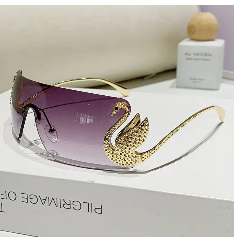 New Fashion Women Oversized Rimless Sunglasses Luxury Brand Swan Shaped Sun Glasses Trendy Large Frame Sun Glasses UV400