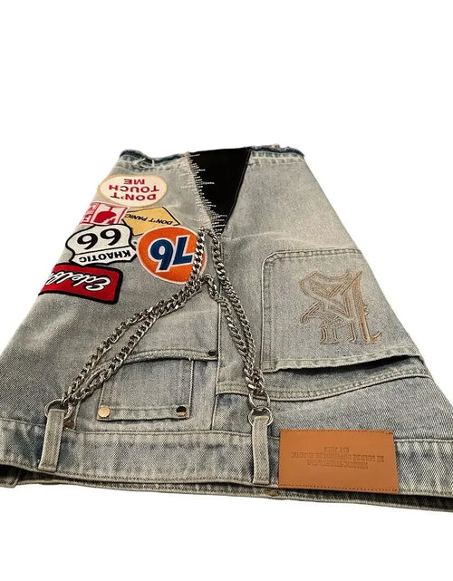 Load image into Gallery viewer, Y2K Men Hop Cartoon Graphics Loose Camo and Denim Casual Shorts
