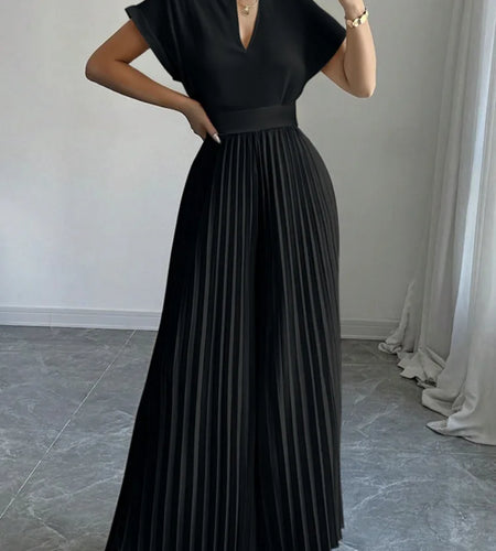 Jumpsuit Woman Pleated Jumpsuits New Casual V-Neck Loose Split-Joint Elegant One Pieces Pants Suit