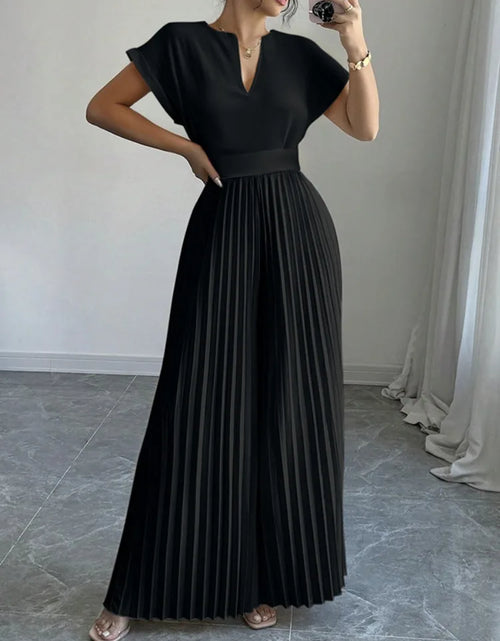 Load image into Gallery viewer, Jumpsuit Woman Pleated Jumpsuits New Casual V-Neck Loose Split-Joint Elegant One Pieces Pants Suit
