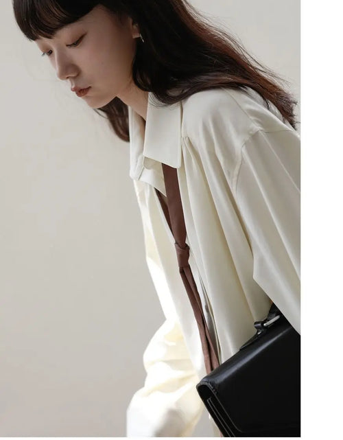 Load image into Gallery viewer, 2025 Spring Long Sleeve Button Up Shirt Solid Tie Oversize Shirts Blouse
