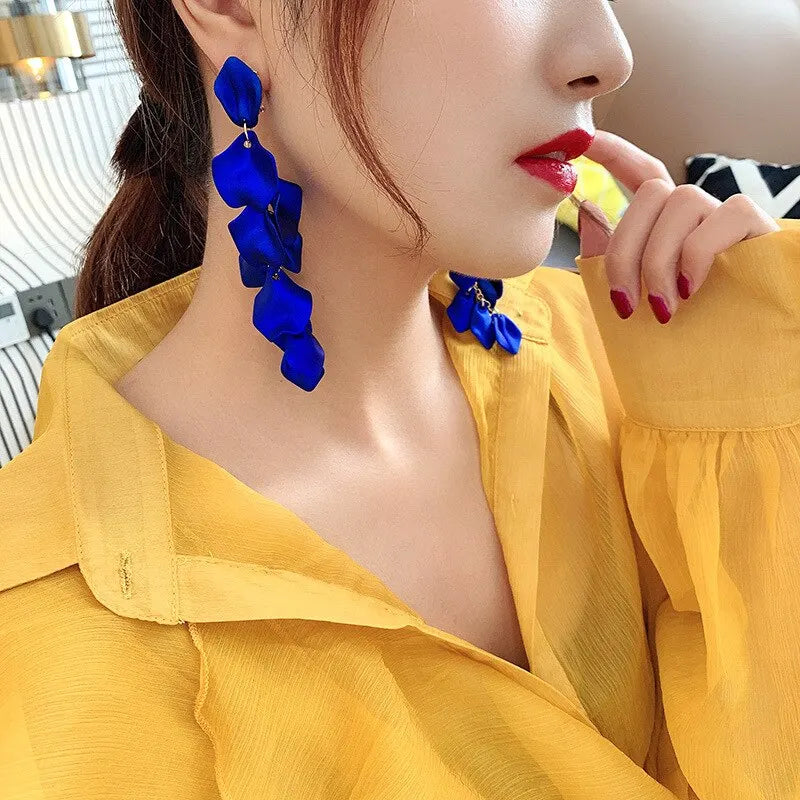 Bohemian Rose Petal Earrings Flower Red Yellow Blue Colors Flower Drop Earrings