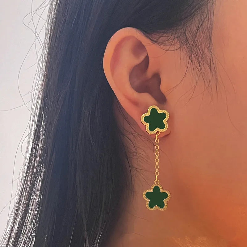 New Simple Lucky Five-leaf Flower Fritillary Tassel Earrings