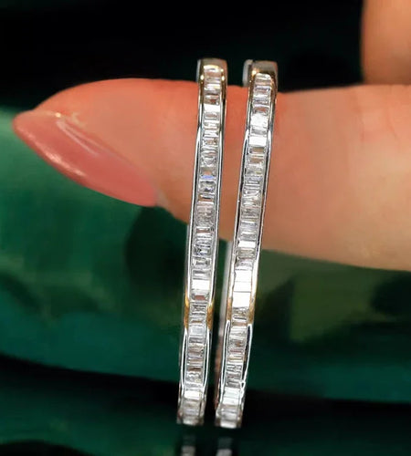 Large Shiny CZ Hoop Earrings Swanking Trendy  Jewelry