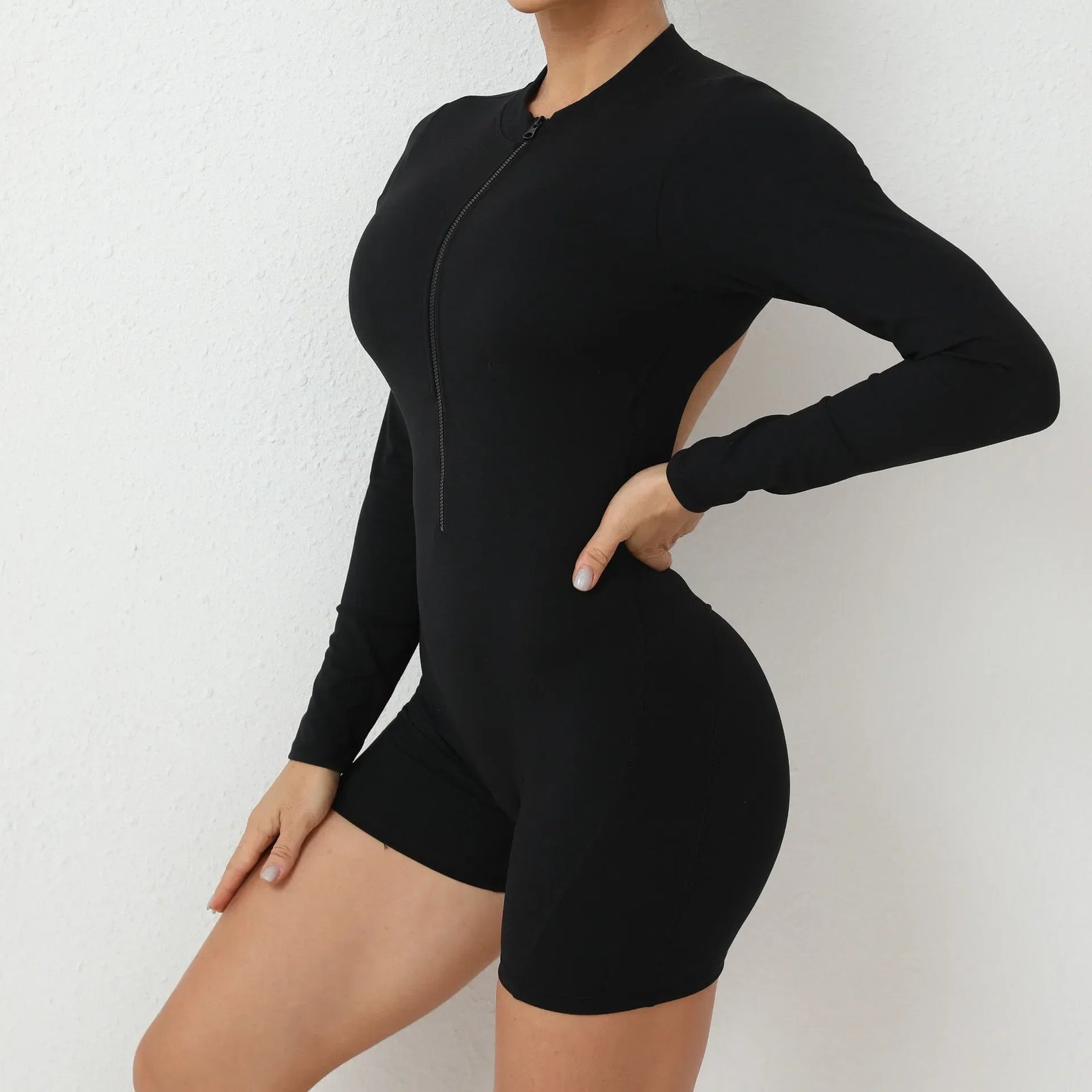 Seamless Yoga Zipper Jumpsuits Sports Fitness Beauty Back Hip-Lifting Long-Sleeved One-Piece Workout Gym Tracksuits for Women