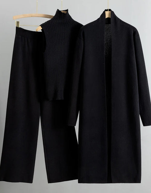 Load image into Gallery viewer, Spring Autumn 3 Piece Women Cardigan Tracksuits Fashion Knitted Pant Set Ladies Sweater Suit Vintage Fashion Ladies 3 Piece Set
