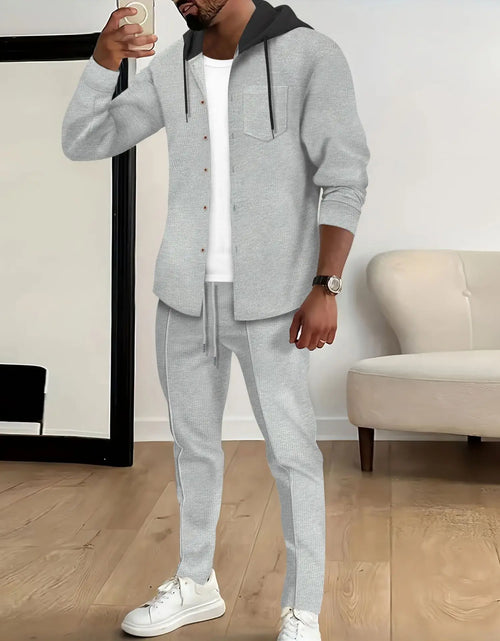 Load image into Gallery viewer, new Waffle men&#39;s casual slim-fit hooded long-sleeved cardigan matching color fashion high quality tracksuit pa
