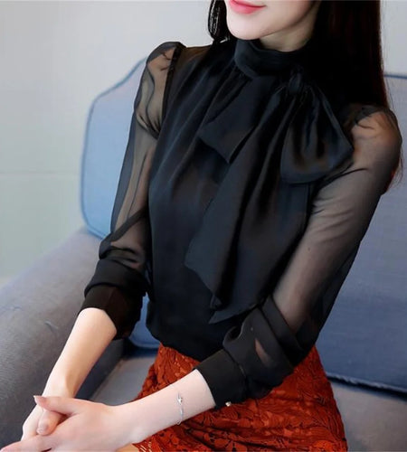 Fashion Tunic Women's Blouse Long Sleeve Tie Bow Chiffon  Formal Shirt  Spring/Summer 2025