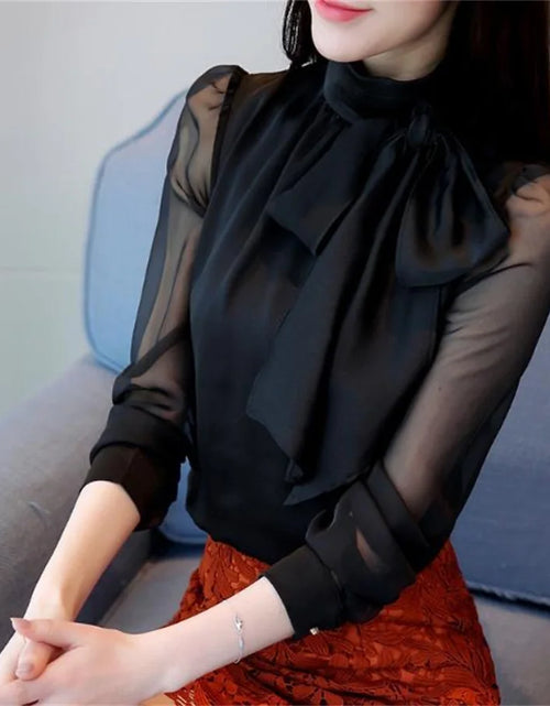 Load image into Gallery viewer, Fashion Tunic Women&#39;s Blouse Long Sleeve Tie Bow Chiffon  Formal Shirt  Spring/Summer 2025
