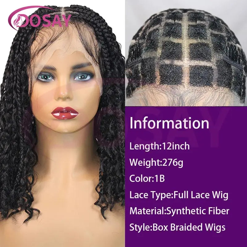 12" Synthetic Short Bohemian Boho Braided Wigs Full Lace Front Braiding Wig For Black Women Curly Knotless Bob Braids Locs Wigs