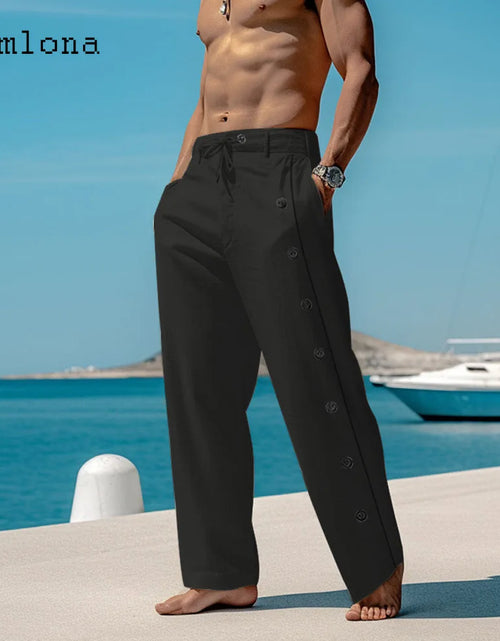 Load image into Gallery viewer, Men&#39;s Elegant Triple Button Cotton Linen Pants Solid Color Full-Length Casual Drawstring Sweatpants
