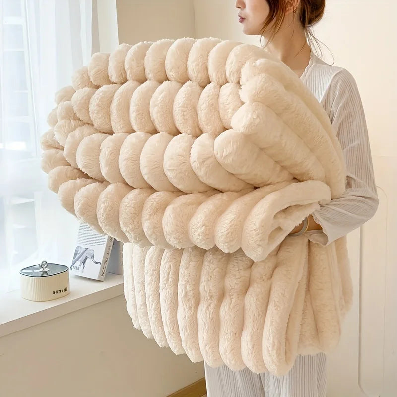 Simplicity Solid Color Thick Wide Strip Blanket