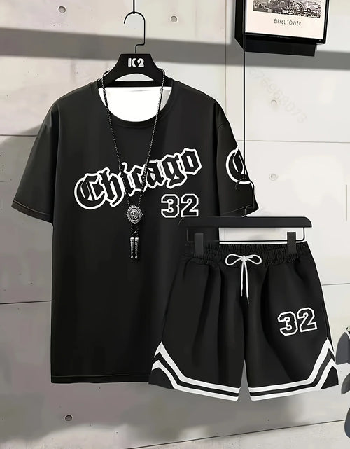 Load image into Gallery viewer, Summer Men's Chicago-Themed Relaxed Set Size 32 Printed T-Shirt and Shorts Set Sizes S-6XL
