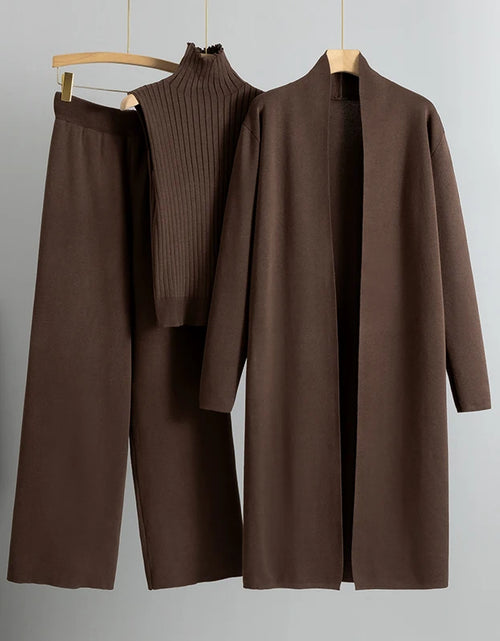 Load image into Gallery viewer, Spring Autumn 3 Piece Women Cardigan Tracksuits Fashion Knitted Pant Set Ladies Sweater Suit Vintage Fashion Ladies 3 Piece Set
