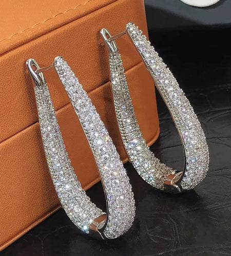 Gorgeous Silver Color Hoop Earrings Fashion Party Jewelry with Bright Zirconia Luxury