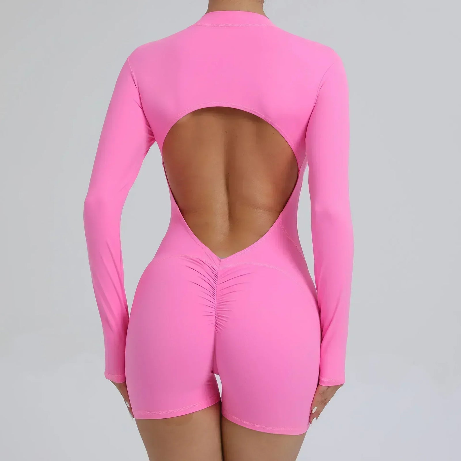 Seamless Yoga Zipper Jumpsuits Sports Fitness Beauty Back Hip-Lifting Long-Sleeved One-Piece Workout Gym Tracksuits for Women