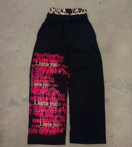 Men's Retro Double Waist Casual Streetwear Pants Hip-Hop Gothic Harajuku Loose Fit Y2K Letter Pattern Sports Trousers