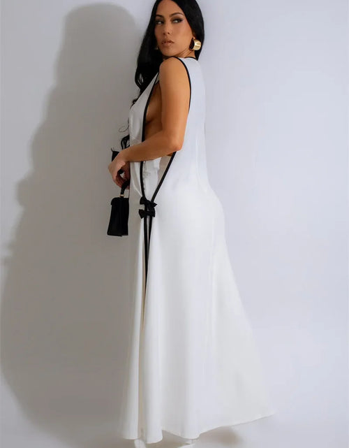 Load image into Gallery viewer, Bow Tie Appliques V-neck Sleeveless Long Top and Wide Leg Pants Matching Sets Women Two Piece Set Elegant Vintage Club Outfits
