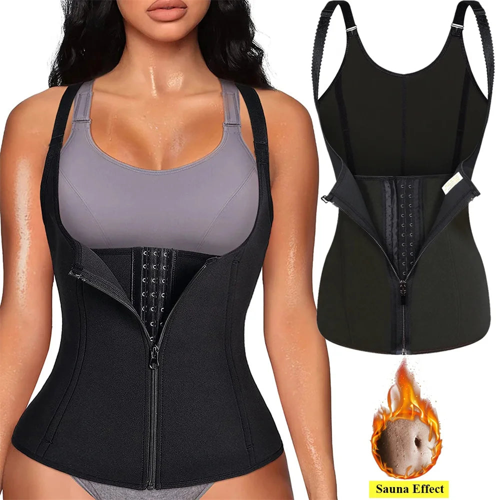 Waist Trainer Tank Top For Women Zipper Body Shaper Tummy Control Sleeveless Top, Women's Activewear Body Shaping