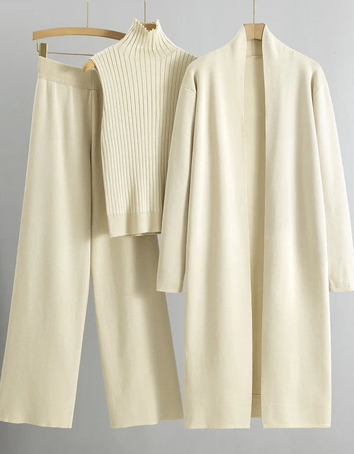 Load image into Gallery viewer, Spring Autumn 3 Piece Women Cardigan Tracksuits Fashion Knitted Pant Set Ladies Sweater Suit Vintage Fashion Ladies 3 Piece Set
