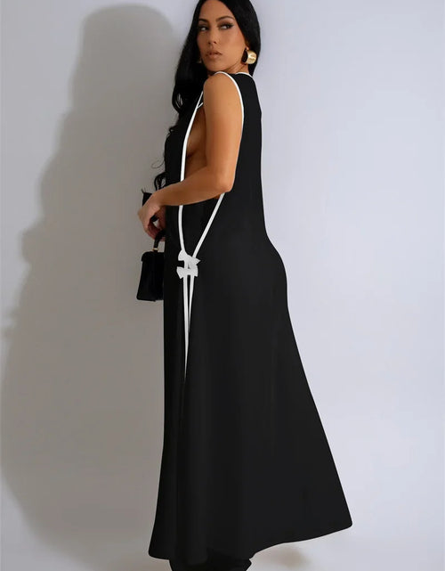 Load image into Gallery viewer, Bow Tie Appliques V-neck Sleeveless Long Top and Wide Leg Pants Matching Sets Women Two Piece Set Elegant Vintage Club Outfits
