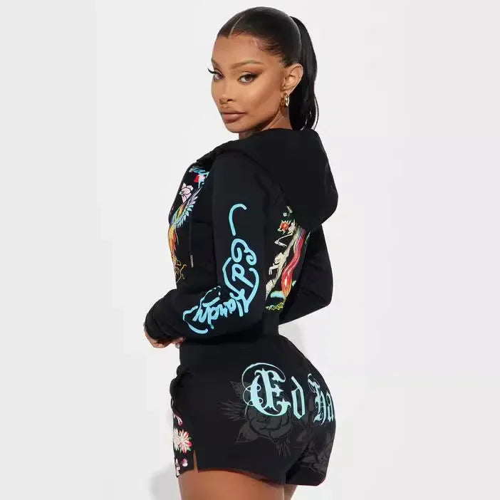 Cross-Border Style Women's Spring Summer Fashion Casual Short Set