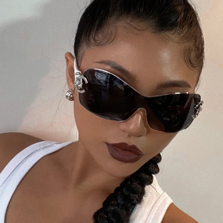 Luxury Rhinestone Oversized One - Piece Frame Y2K Women's Sunglasses Trendy Brand  Eyewear UV400