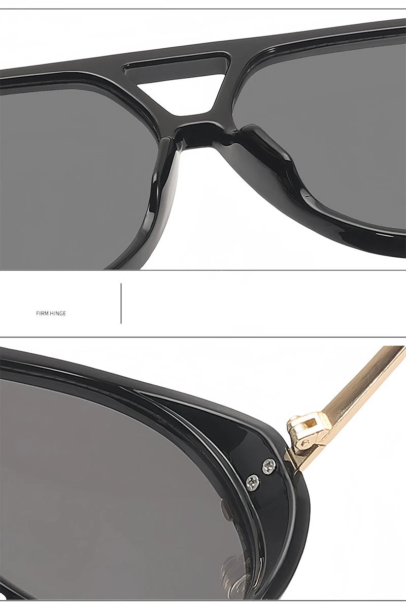 Fashion Punk Big Pilot Sunglasses Women Luxury 2025 Oversized Double Bridge Hollow Black Yellow Glasses Ladies Metal Female