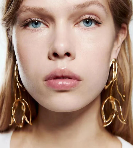 Modern Luxury Design Metal Geometric Flower Long Dangle Earrings For Women Trend Fashion Unique