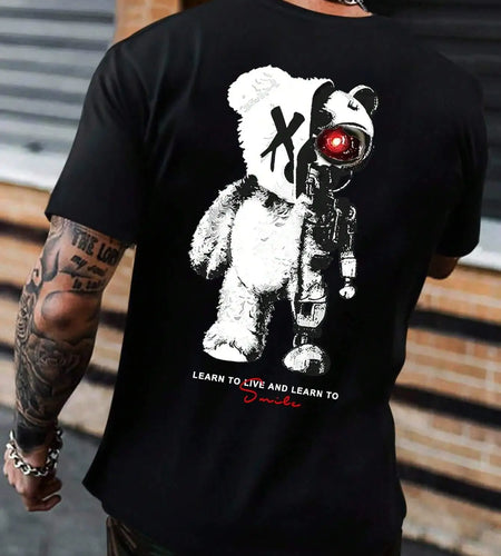 Half A Ted Bear, Half A Robotic Bear Printed Mens Tshirt