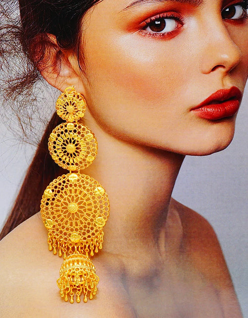 Load image into Gallery viewer, African Women Long Drop Earrings Dangle Gold Color
