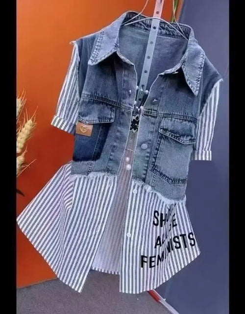 Load image into Gallery viewer, Fashion Striped Denim Jacket Women&#39;s New Design Sense Stitching Women
