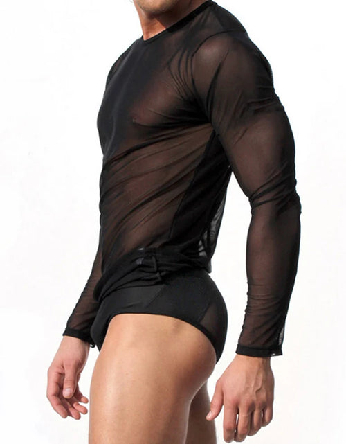 Load image into Gallery viewer, Sexy Unique Transparent T-shirt Men See Through Autumn Long Sleeve Top
