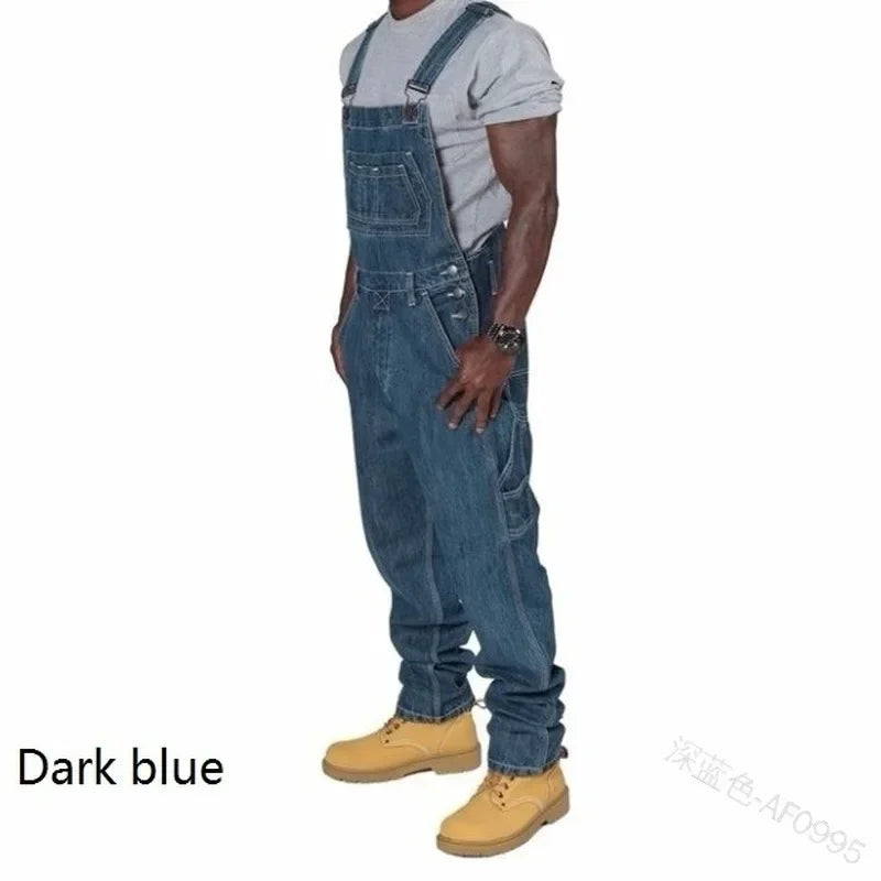 Men's Jeans 2026 Overalls Men Pockets Casual Loose Long Denim Pants Slim Splice Straight Rompers