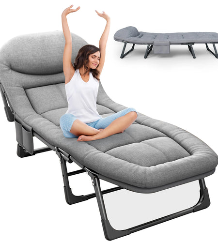 Sleeping Cots for Adults 6 Positions, Portable & Foldable Bed with Mattress and Pillow, Heavy Duty Sturdy Frame for Camp, Home
