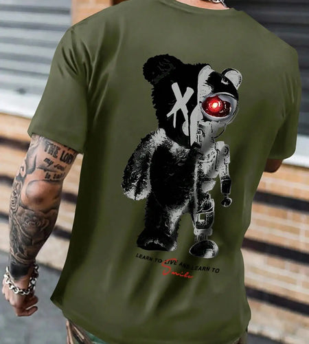 Half A Ted Bear, Half A Robotic Bear Printed Mens Tshirt