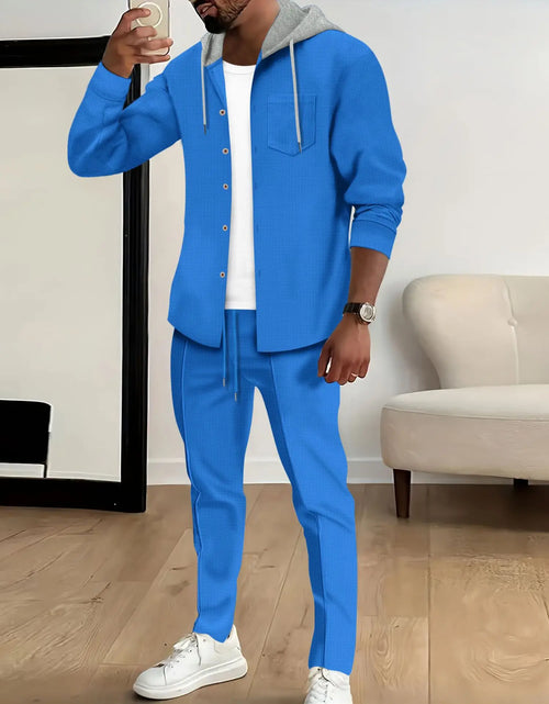 Load image into Gallery viewer, new Waffle men&#39;s casual slim-fit hooded long-sleeved cardigan matching color fashion high quality tracksuit pa
